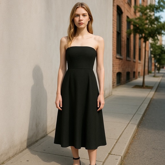 J. CREW Women's‎ Strapless Textured Midi A-Line Dress Size 2 Black Formal Party - Picture 15 of 15